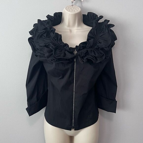 Joseph Ribkoff Wire Ruffle Neck with Rhinestone Zip Front Jacket Size 8 - Picture 1 of 9